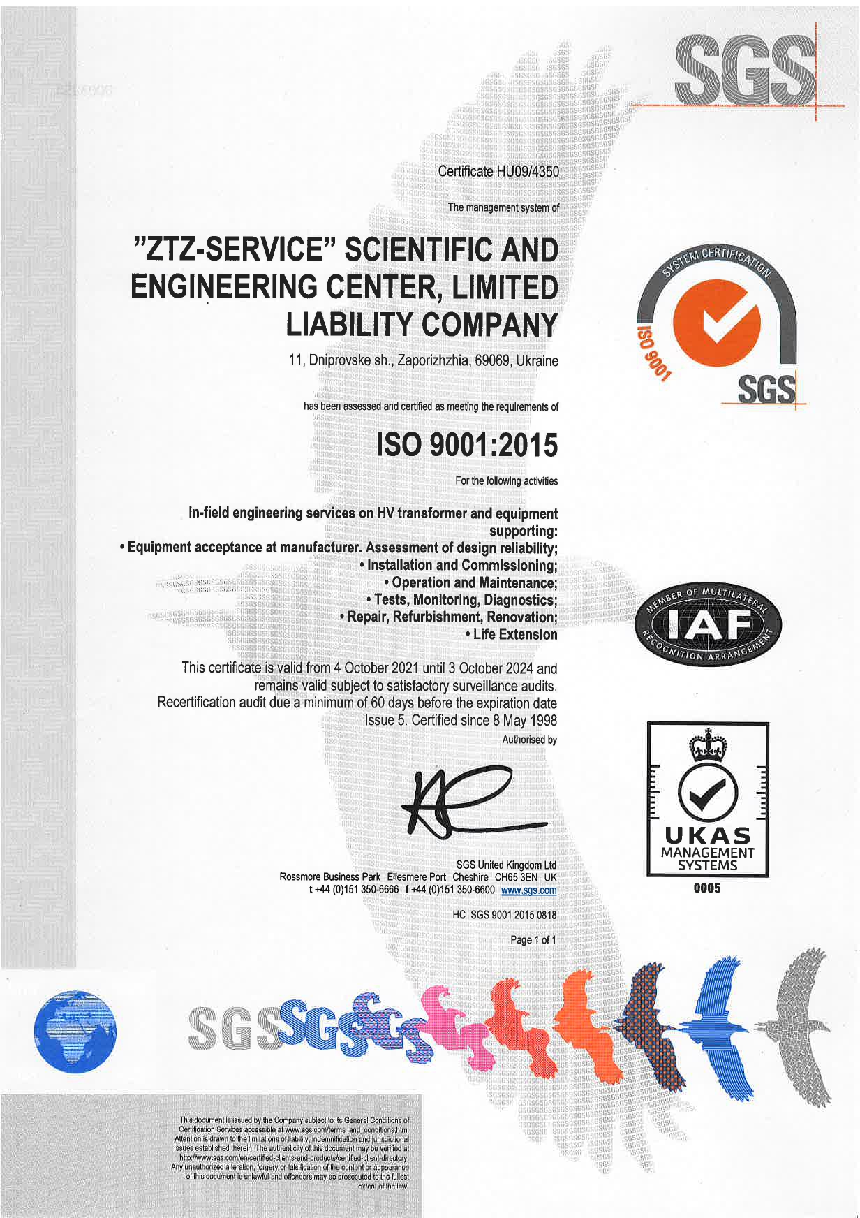 Recertification audit in accordance with International Standards ISO 9001:2015 passed successfully